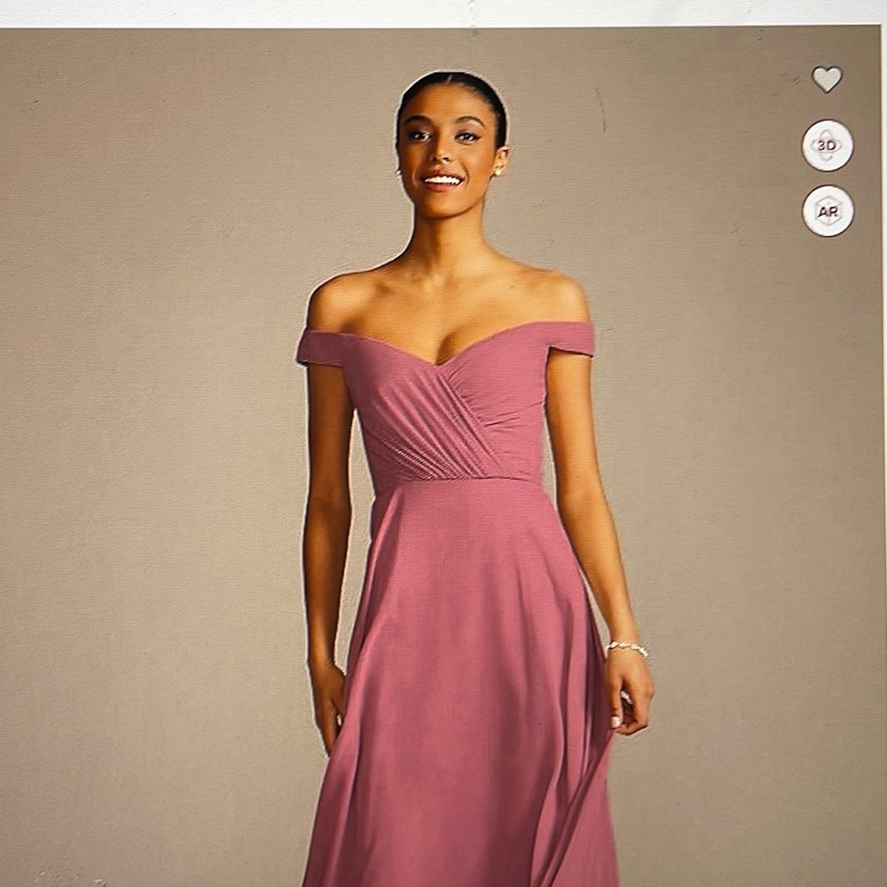 David’s bridal off the shoulder full skirt bridesmaid dress in chanti.